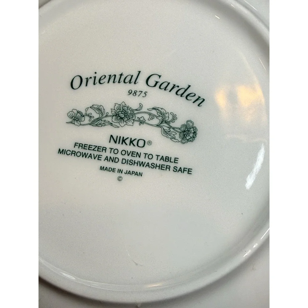 Nikko Oriental Garden Tea Cup & Saucer Set Floral White Blue #9875 Made in Japan